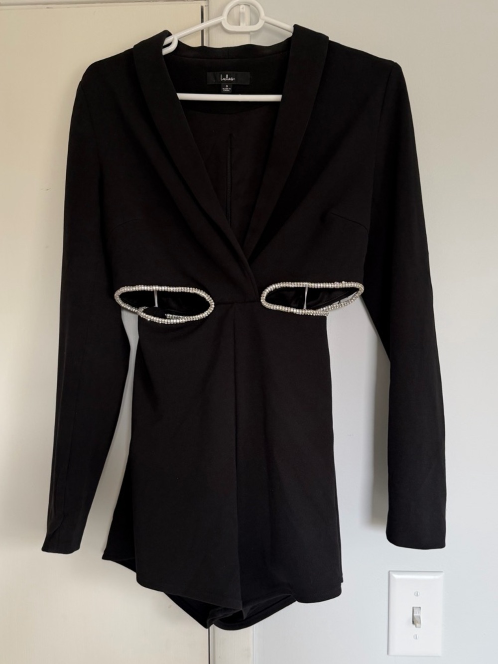 Lulu's Black Long-Sleeve Cutout Jumpsuit with Rhinestone Trim